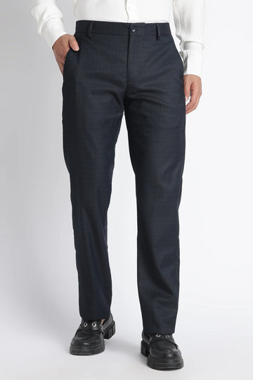 Ink Navy Slim Fit Micro-Texture Formal Trousers for Men