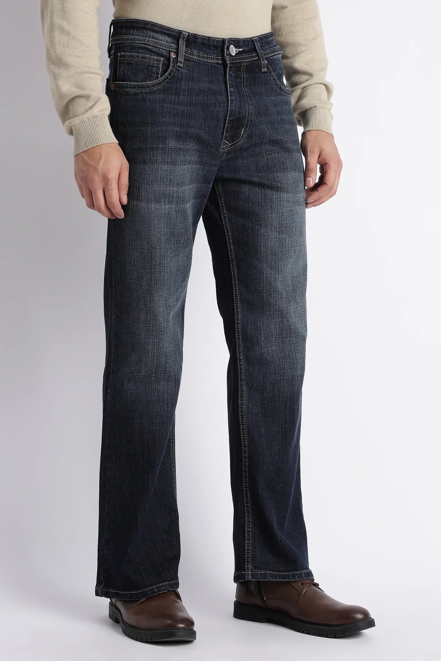 Steel Indigo bootcut jeans for men – back view