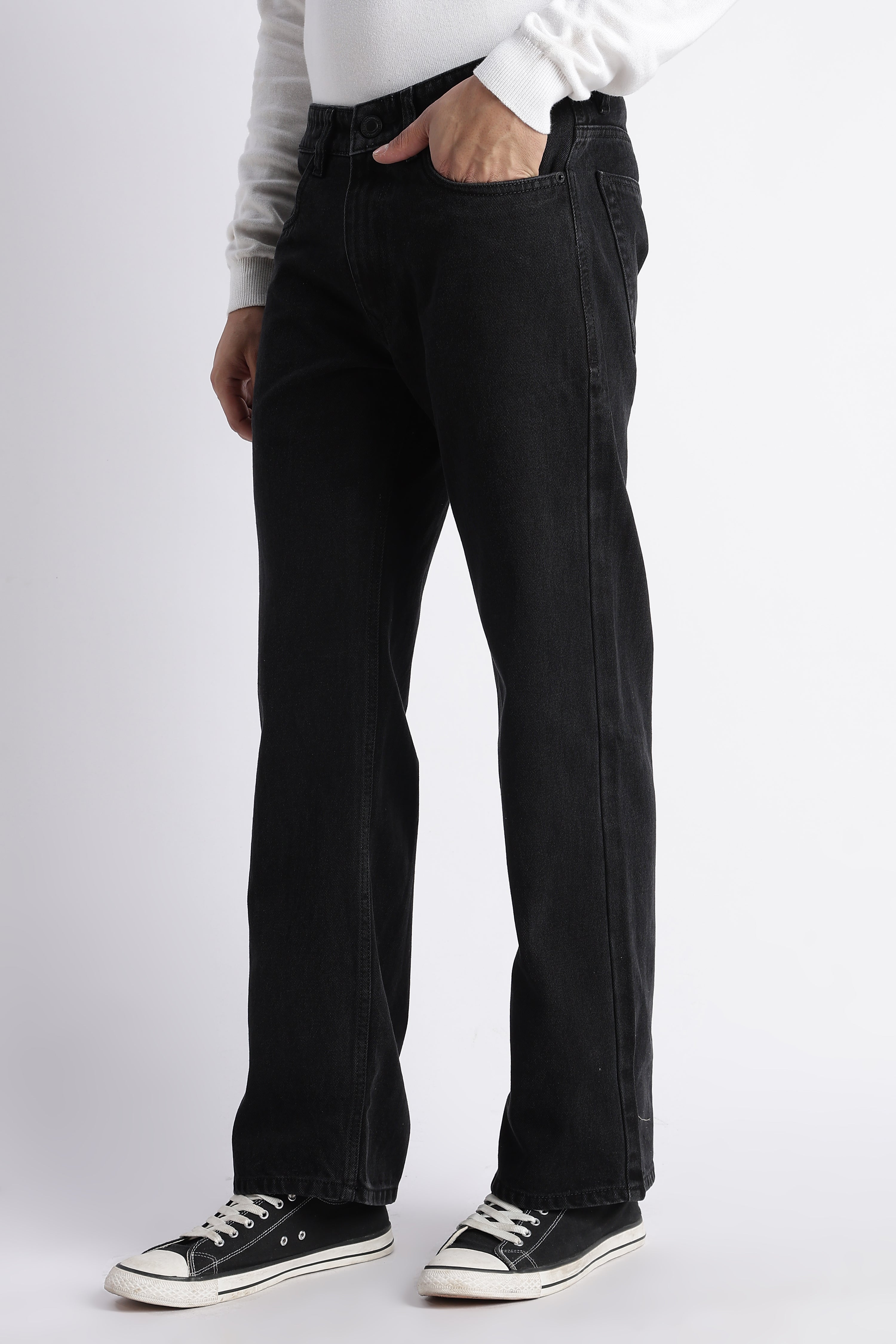 Midnight Black jeans for men – solid black denim wash detail