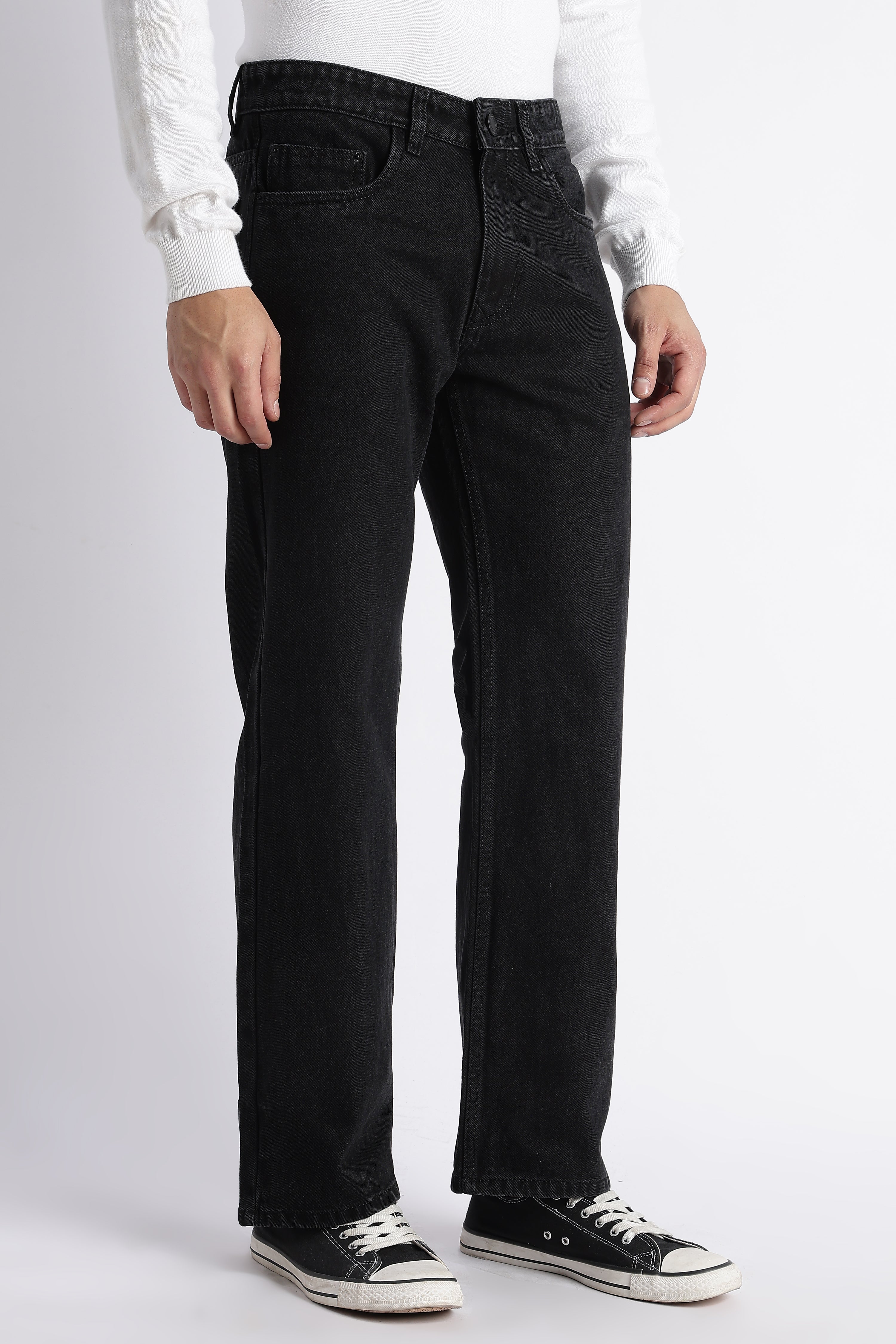 Midnight Black jeans for men – wide leg styling detail