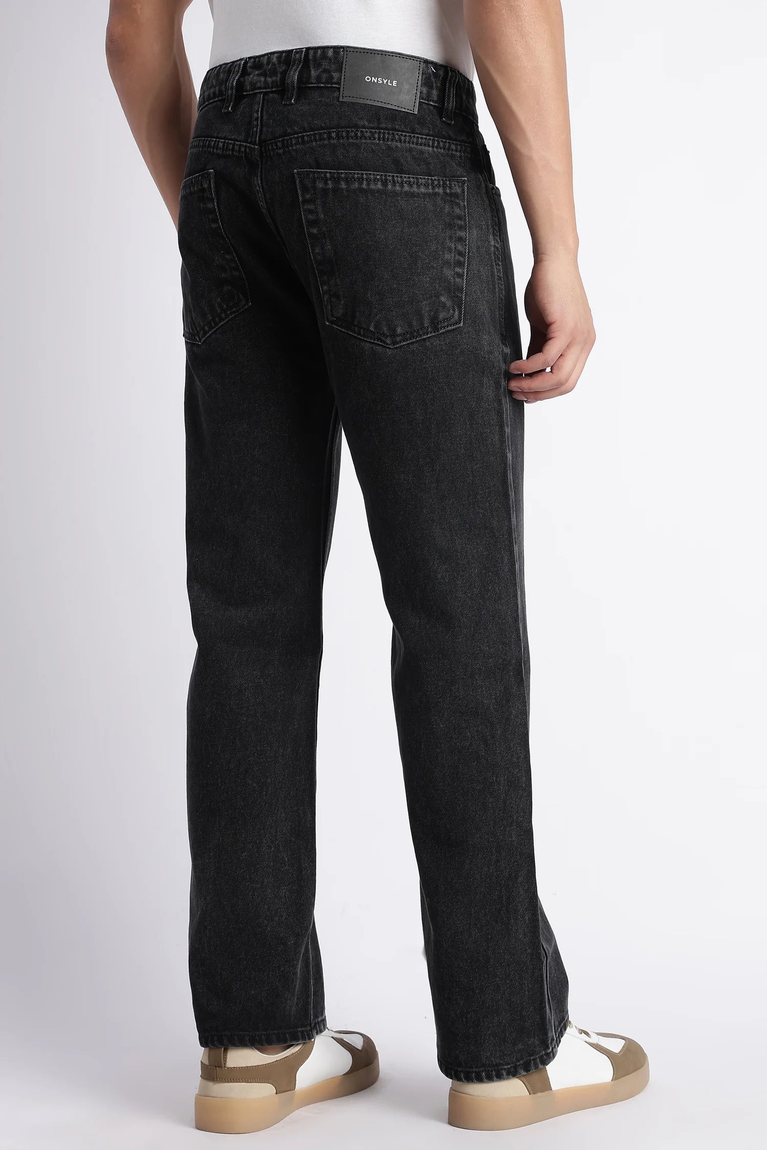 Smoke Grey jeans for men – charcoal stone wash detail