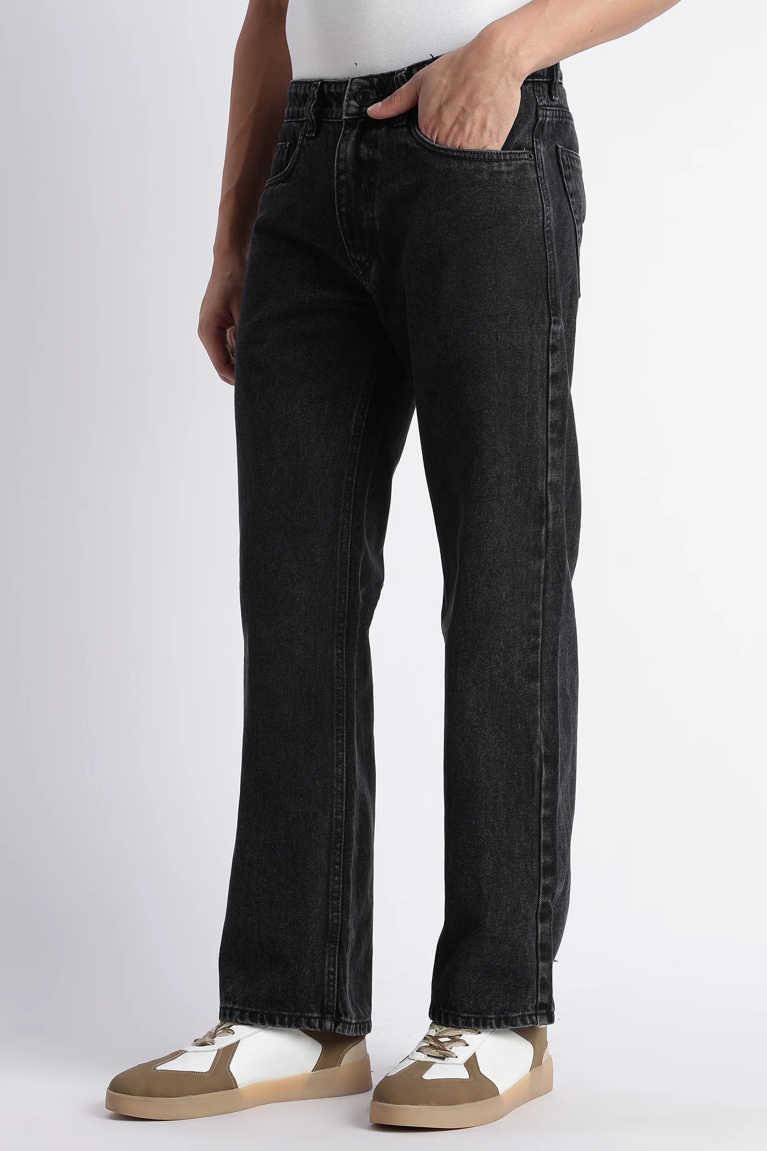 Smoke Grey straight fit jeans for men – side view
