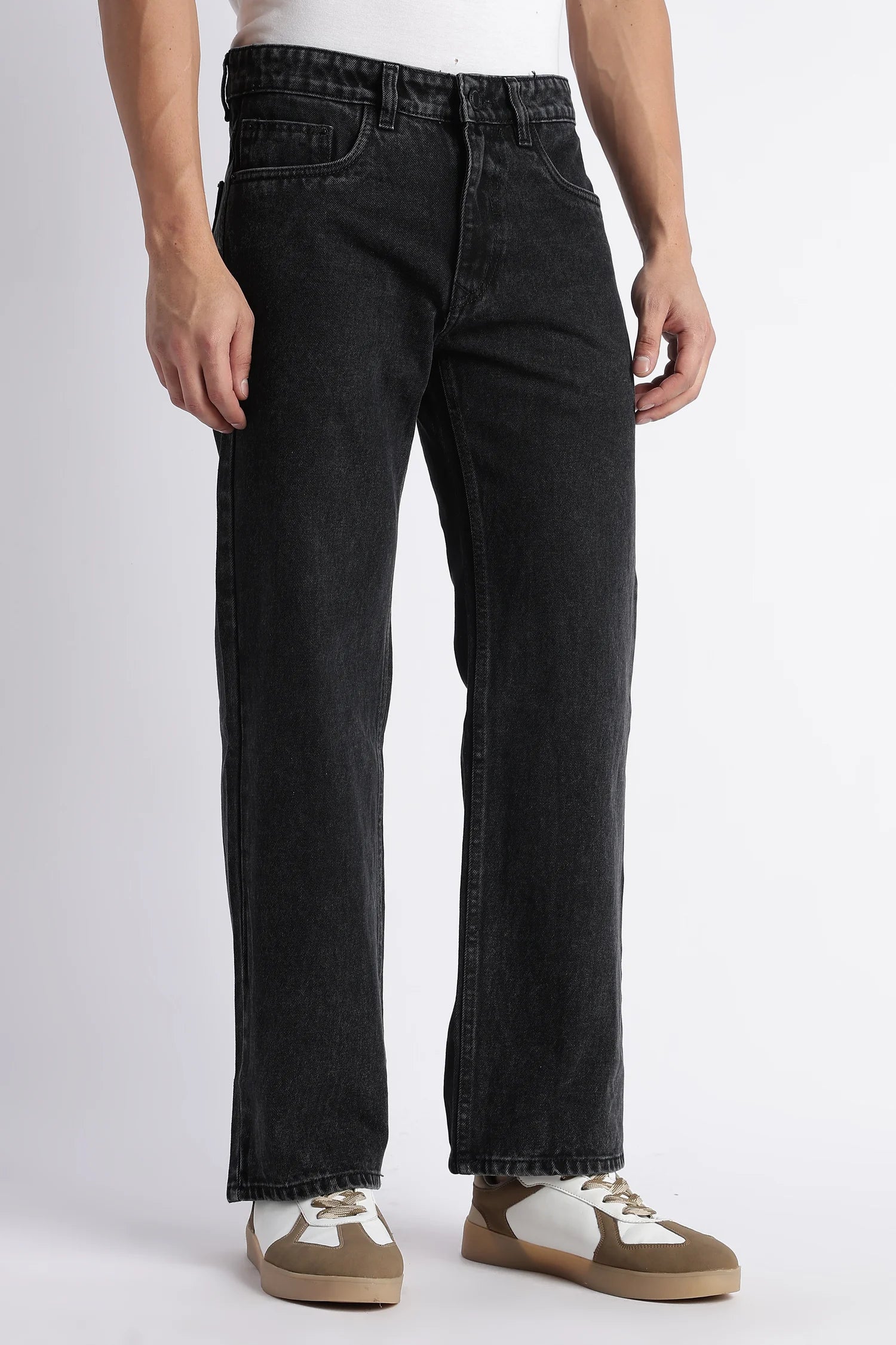 Smoke Grey straight fit jeans for men – back view