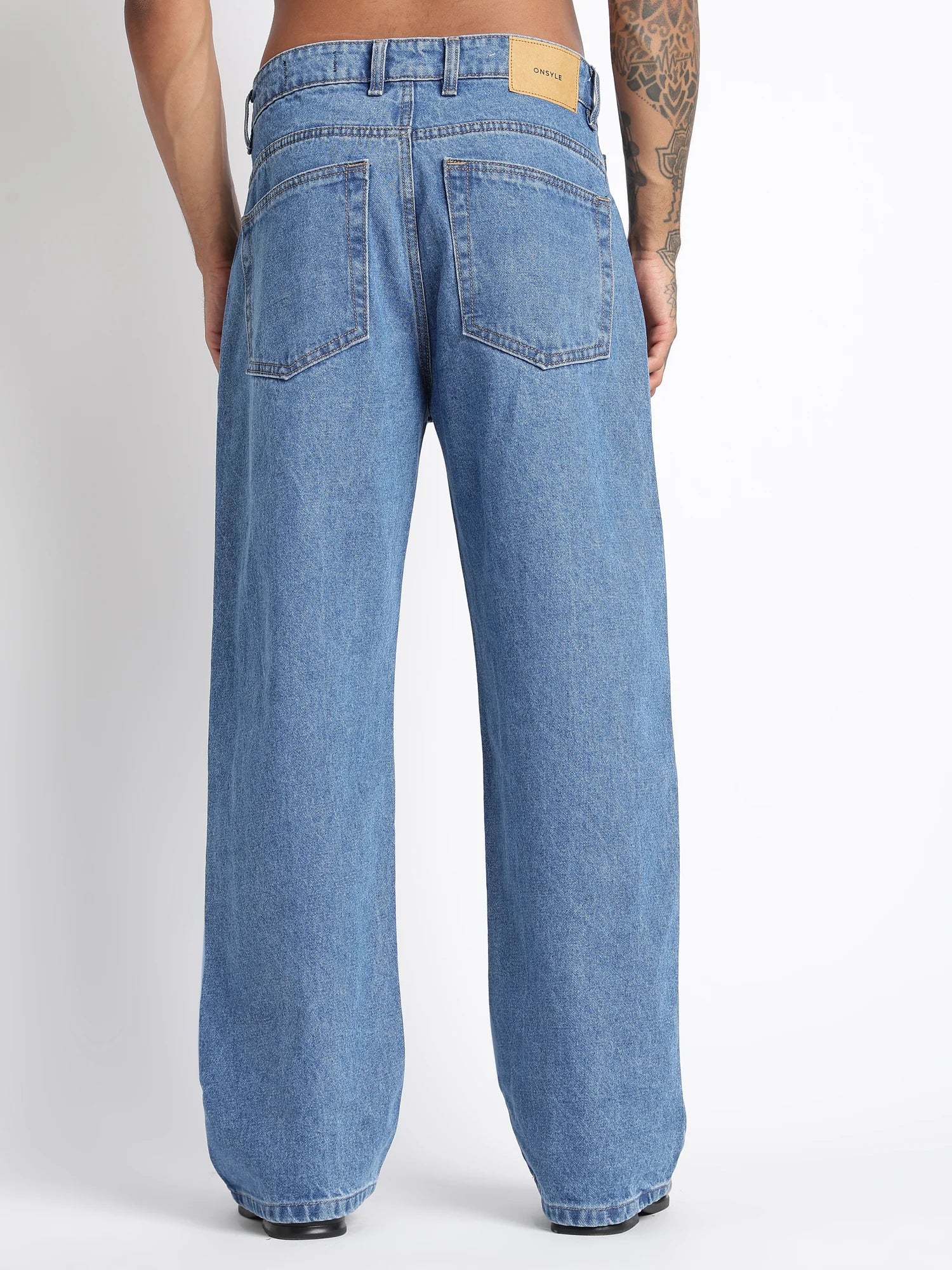 Marina Blue baggy jeans for men – wide leg styling detail