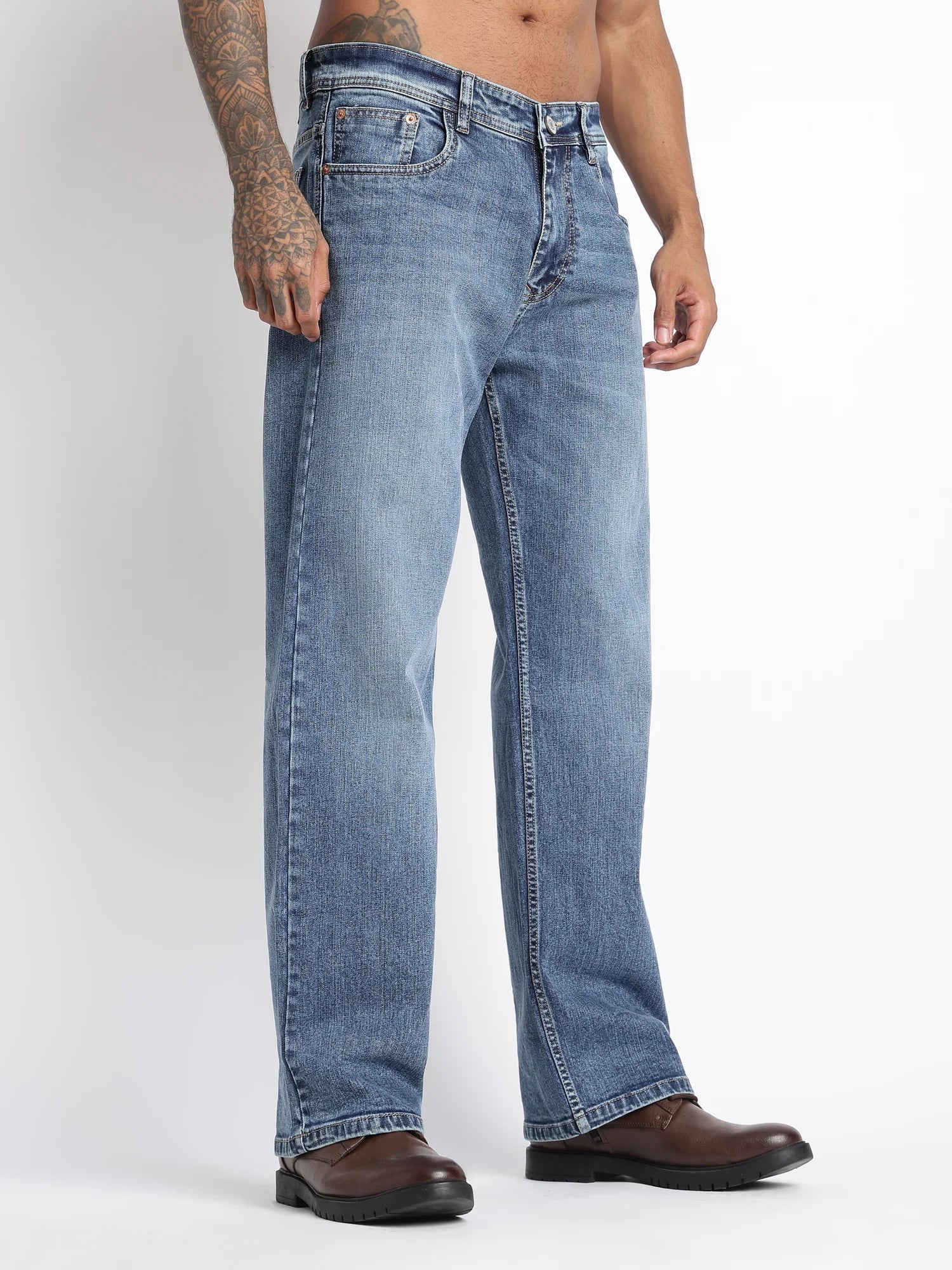 Glacier Blue straight fit stretch jeans for men – back view