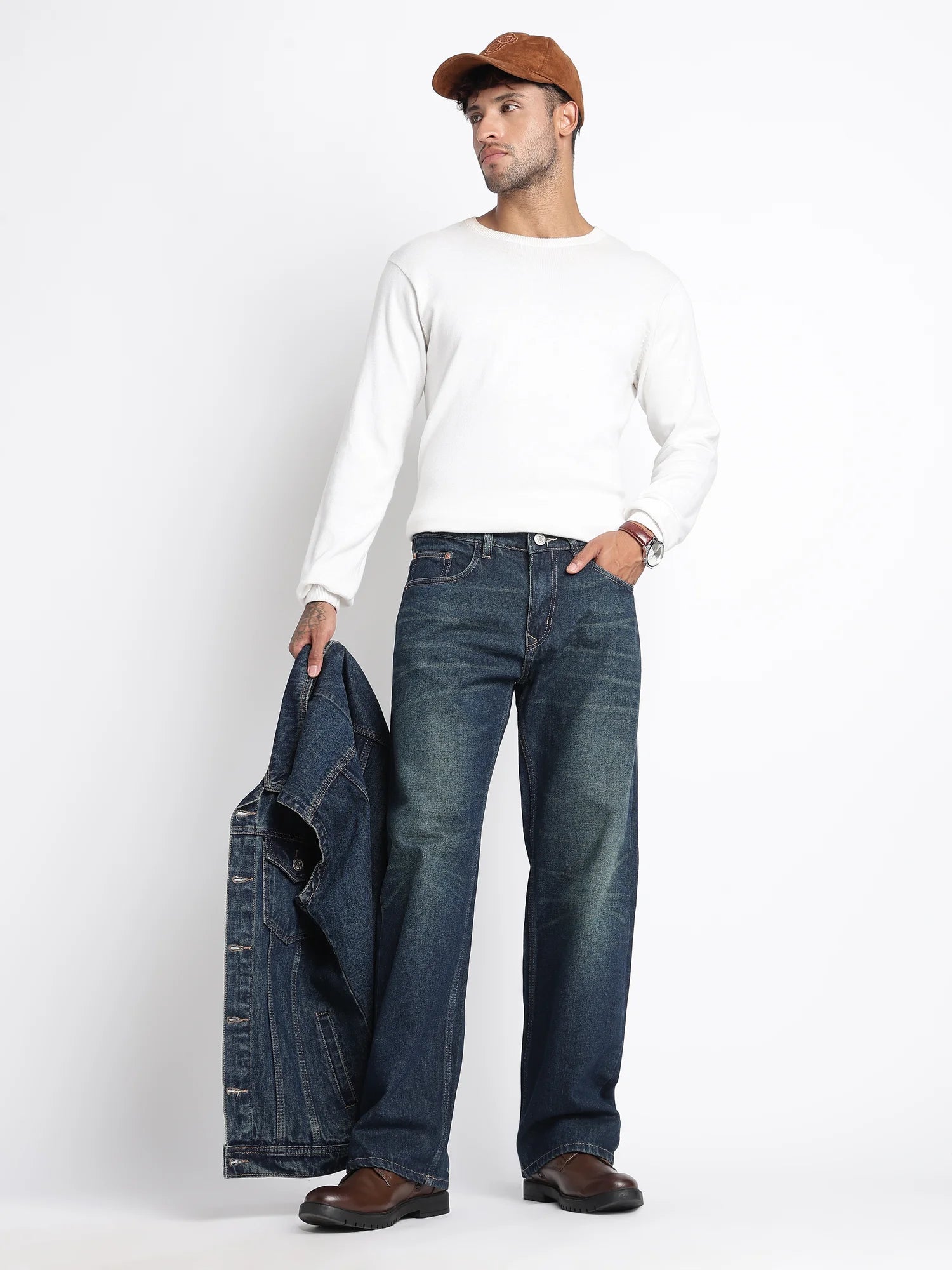 Deep Navy Vintage wide straight jeans for men – front view