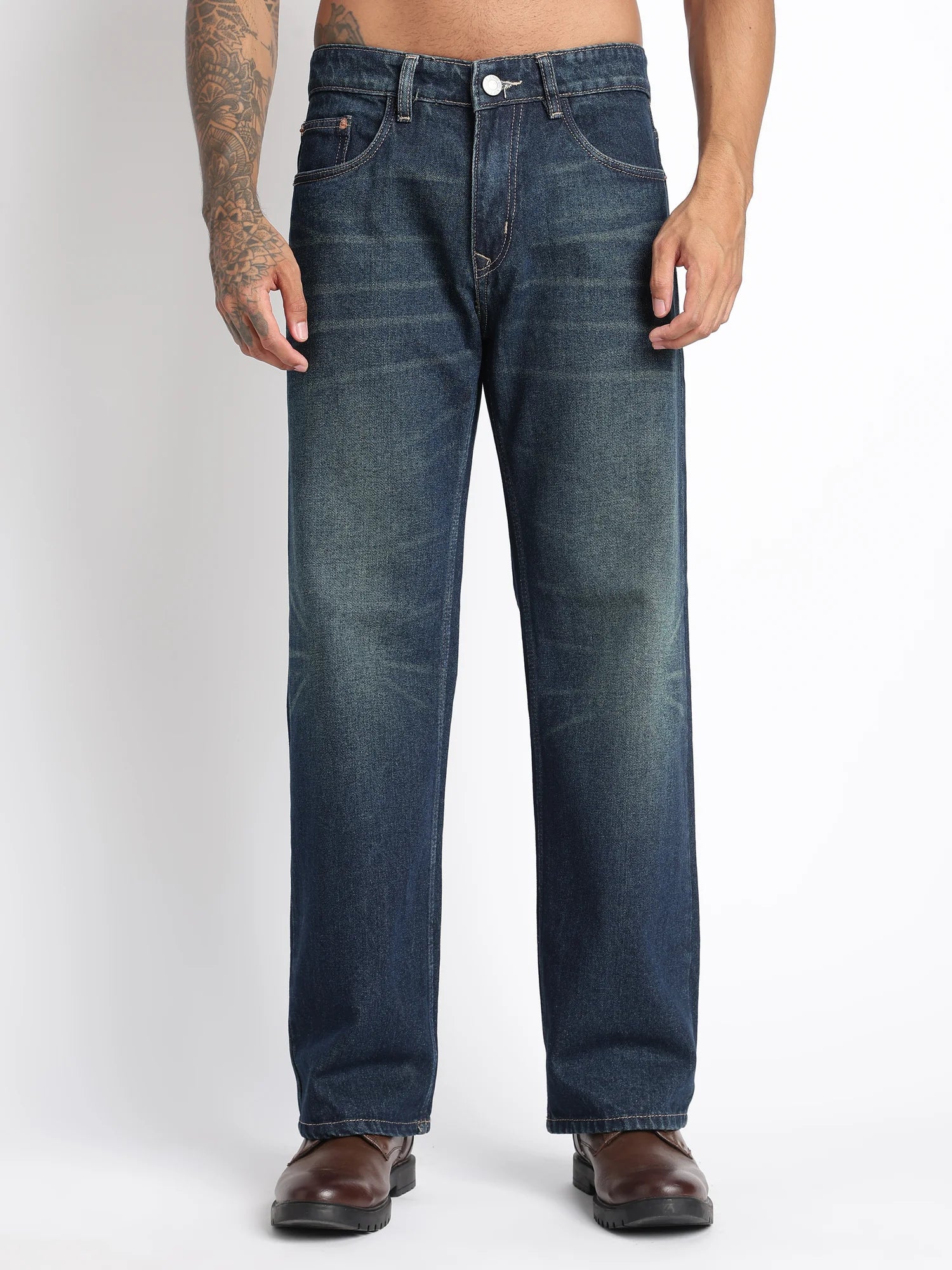 Deep Navy Vintage Wide Straight Fit Jeans for Men – ONSYLE