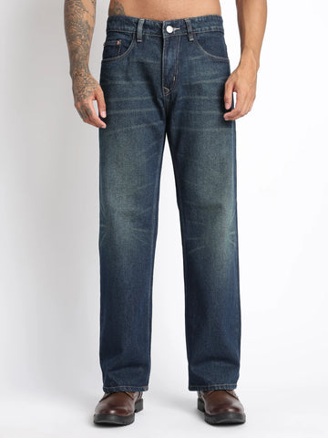 Deep Navy Vintage Wide Straight Fit Jeans for Men