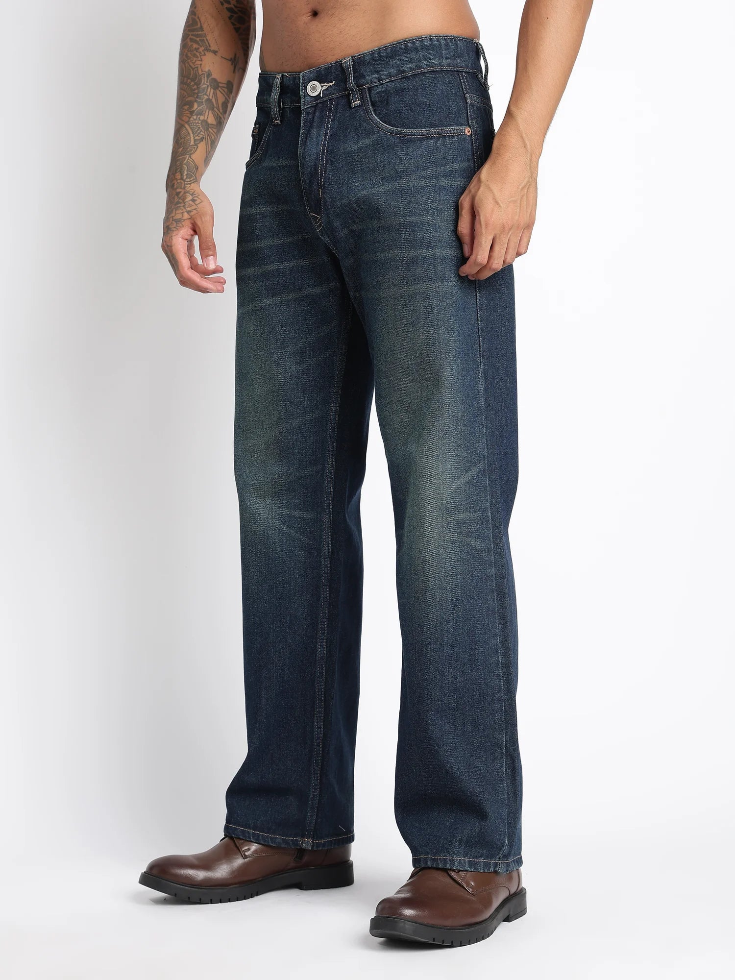 Deep Navy Vintage jeans for men – tinted vintage wash whisker detail