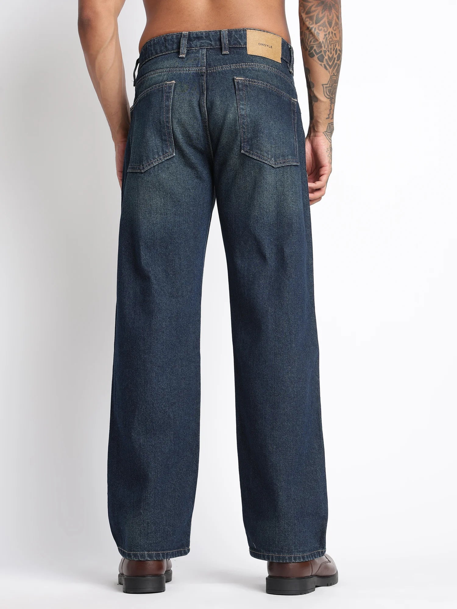 Deep Navy Vintage wide straight jeans for men – back view
