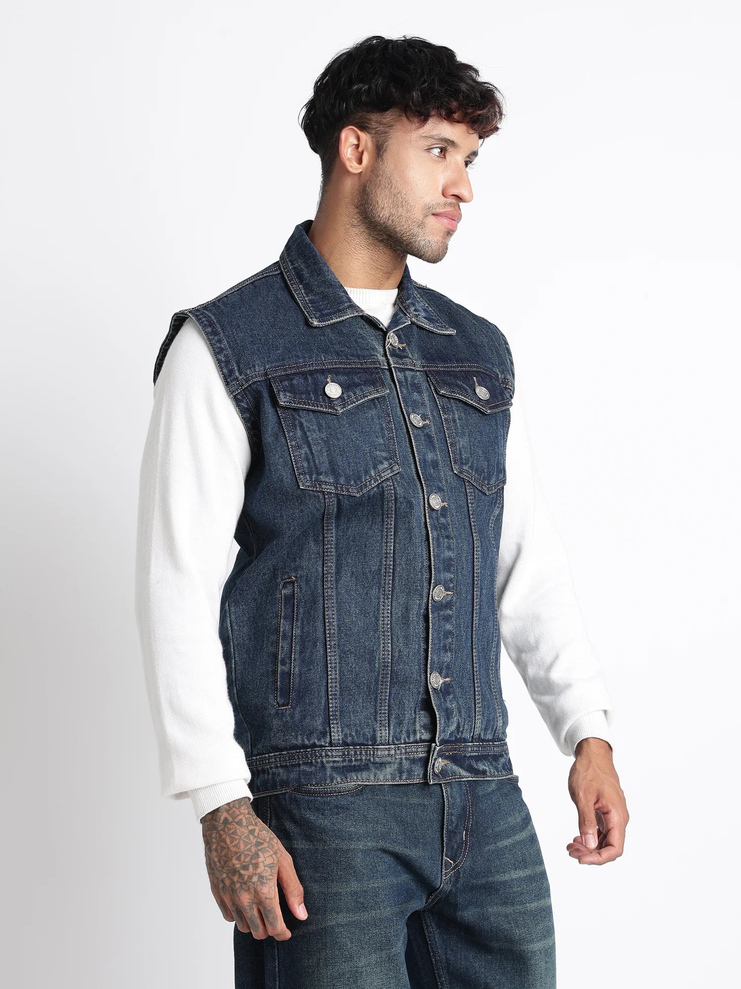 Iron Tide sleeveless denim vest for men – back view