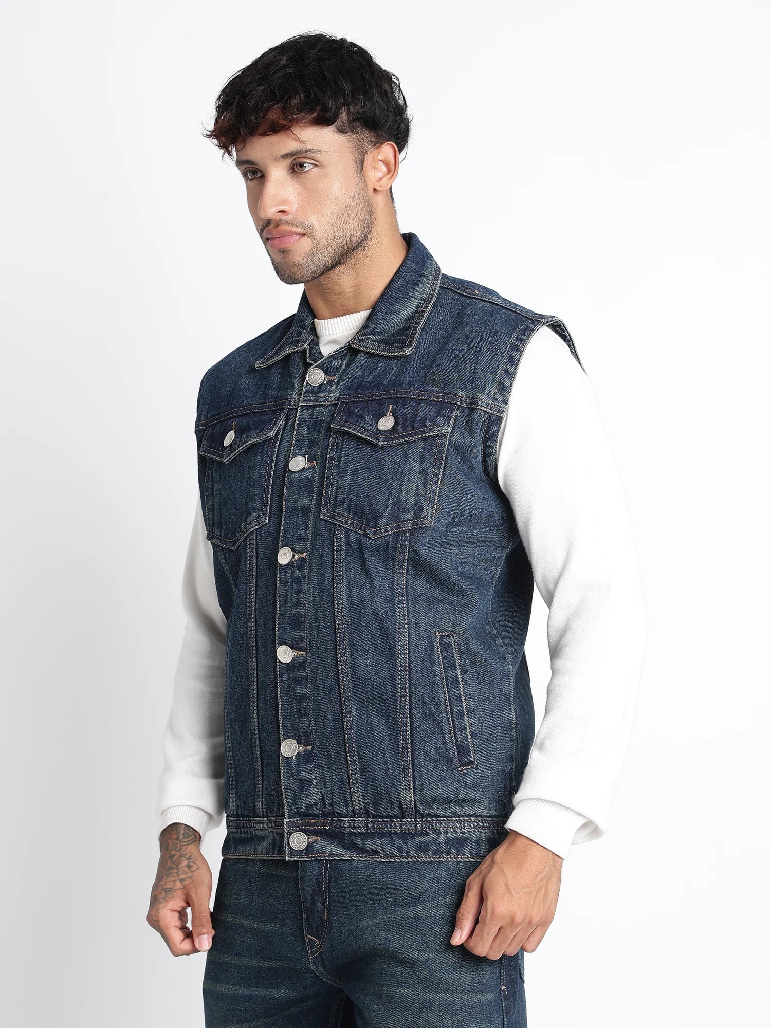 Iron Tide denim vest for men – side view