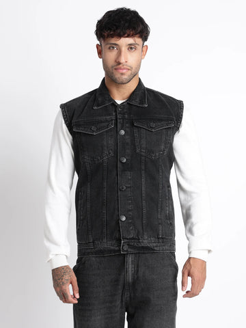 Obsidian Wash Sleeveless Denim Vest for Men