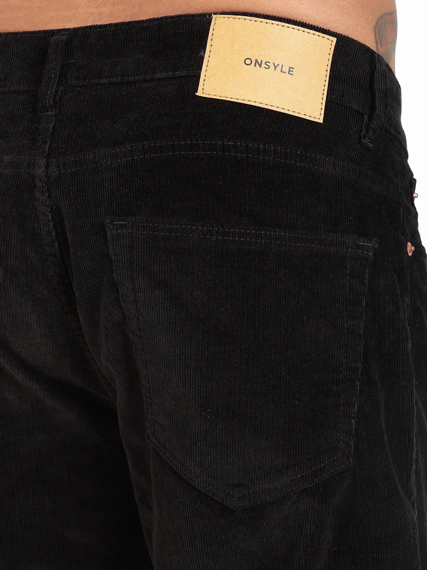 Jet Black wide straight corduroy pants for men – front view