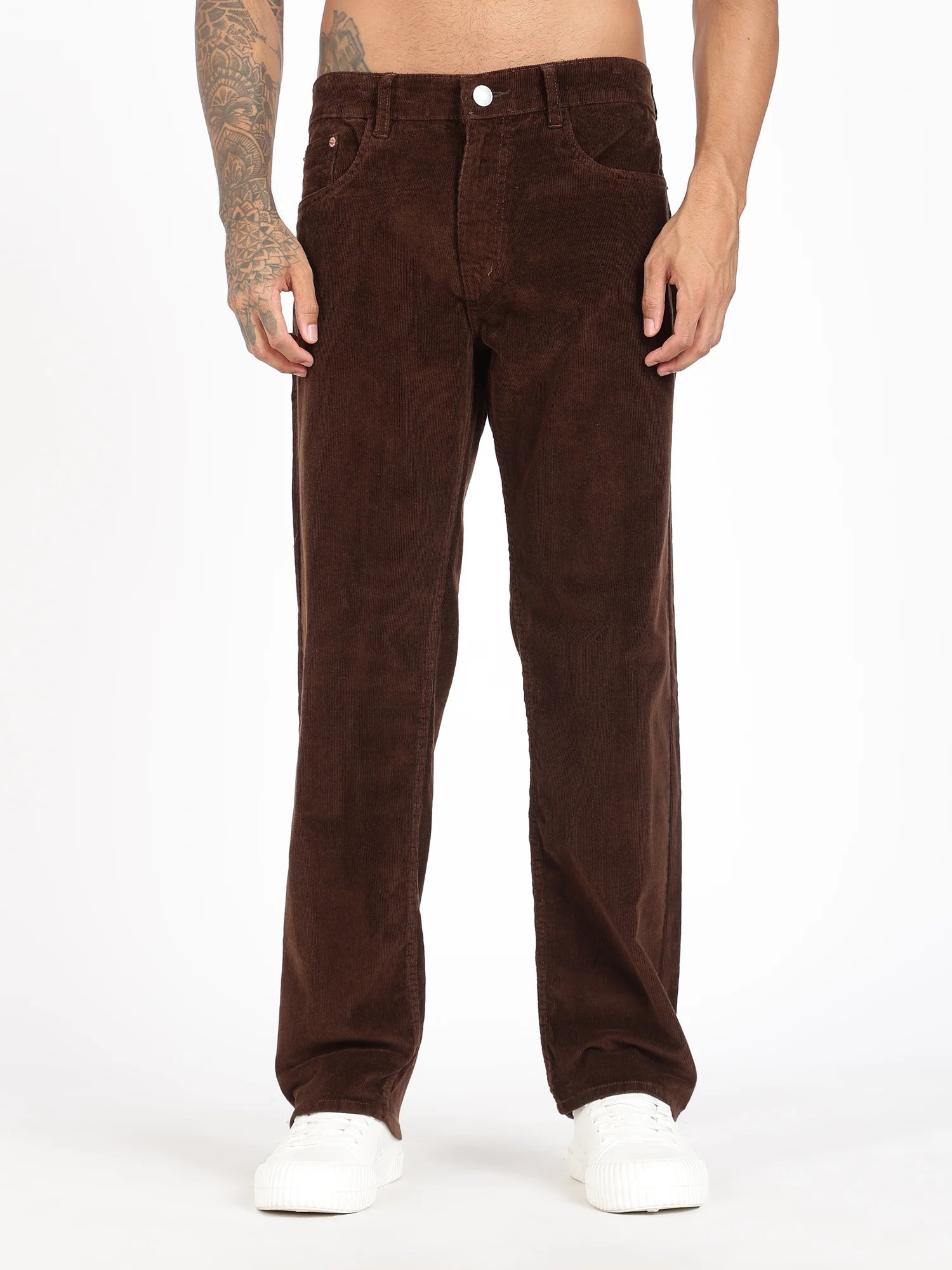 Chestnut wide straight corduroy pants for men – front view