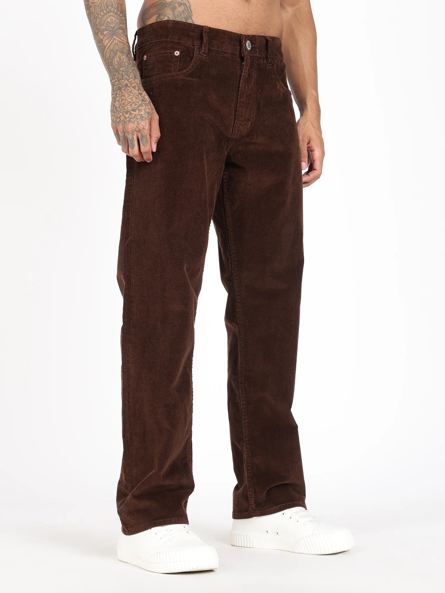 Chestnut corduroy pants for men – side view