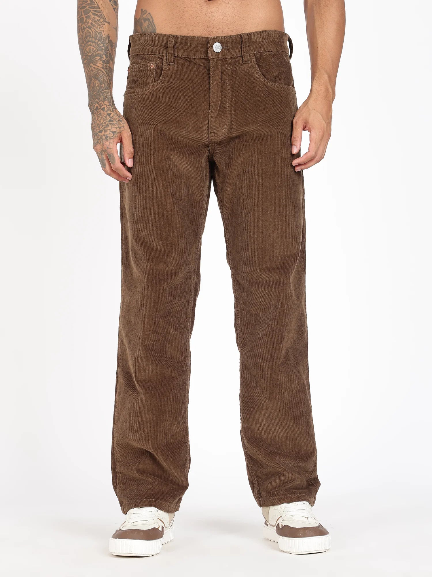 Caramel wide straight corduroy pants for men – back view