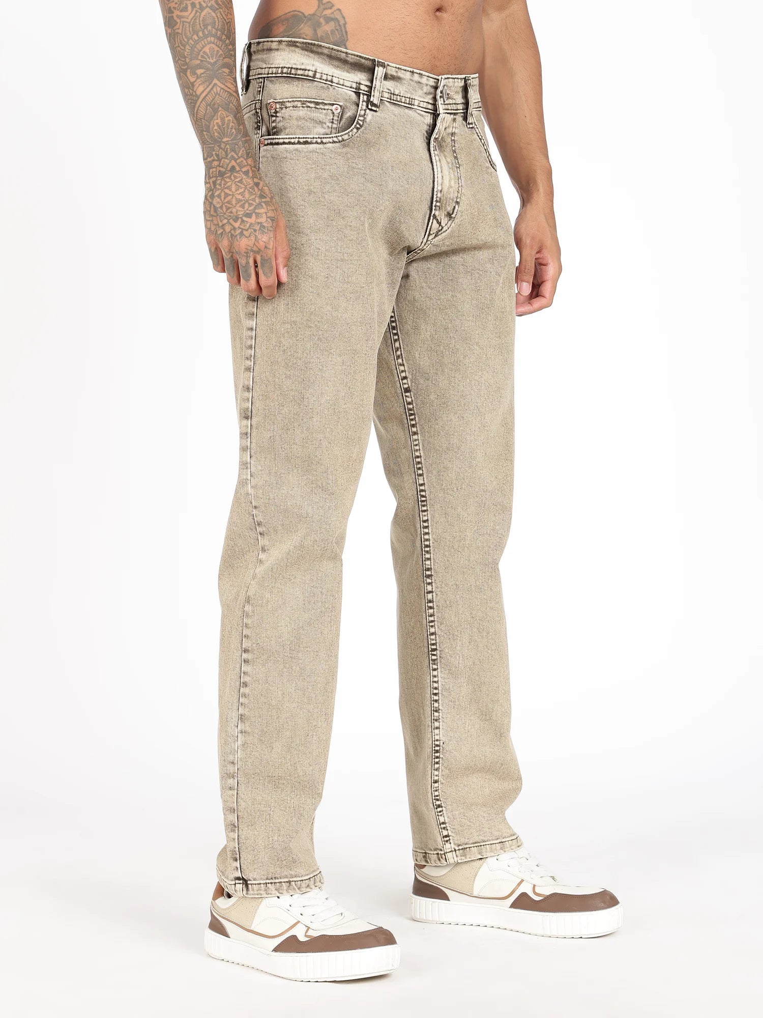 Desert Sand jeans for men – relaxed comfort fit styling detail