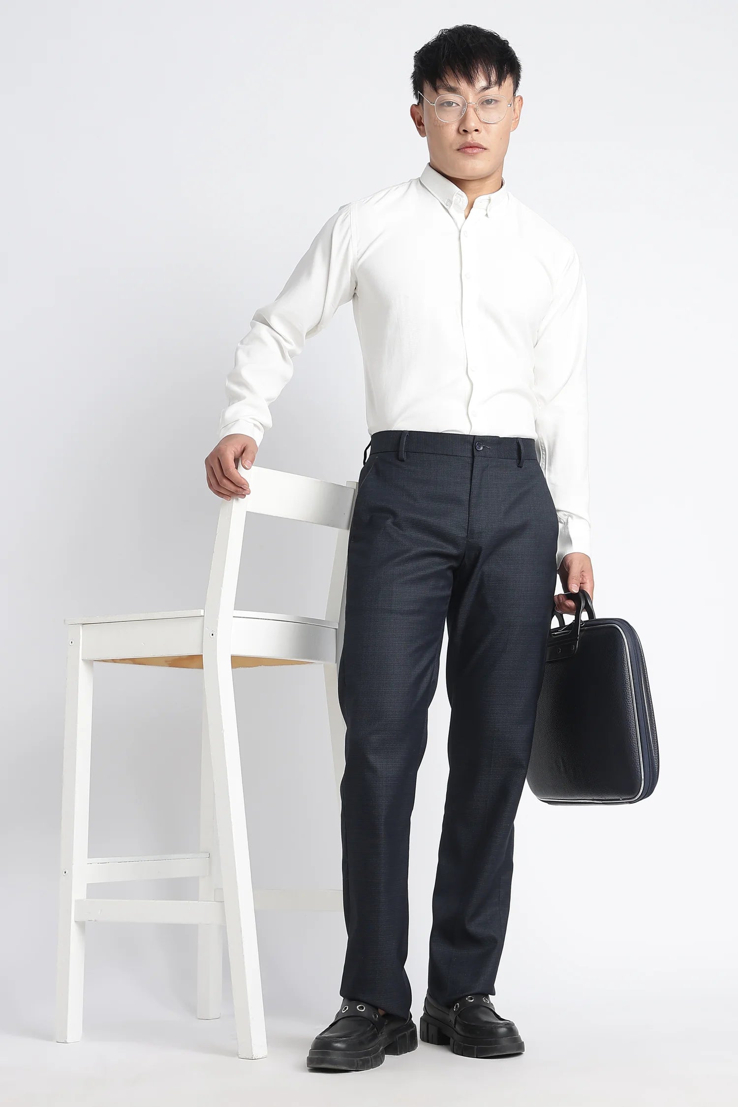 Ink Navy slim fit formal trousers for men – front view