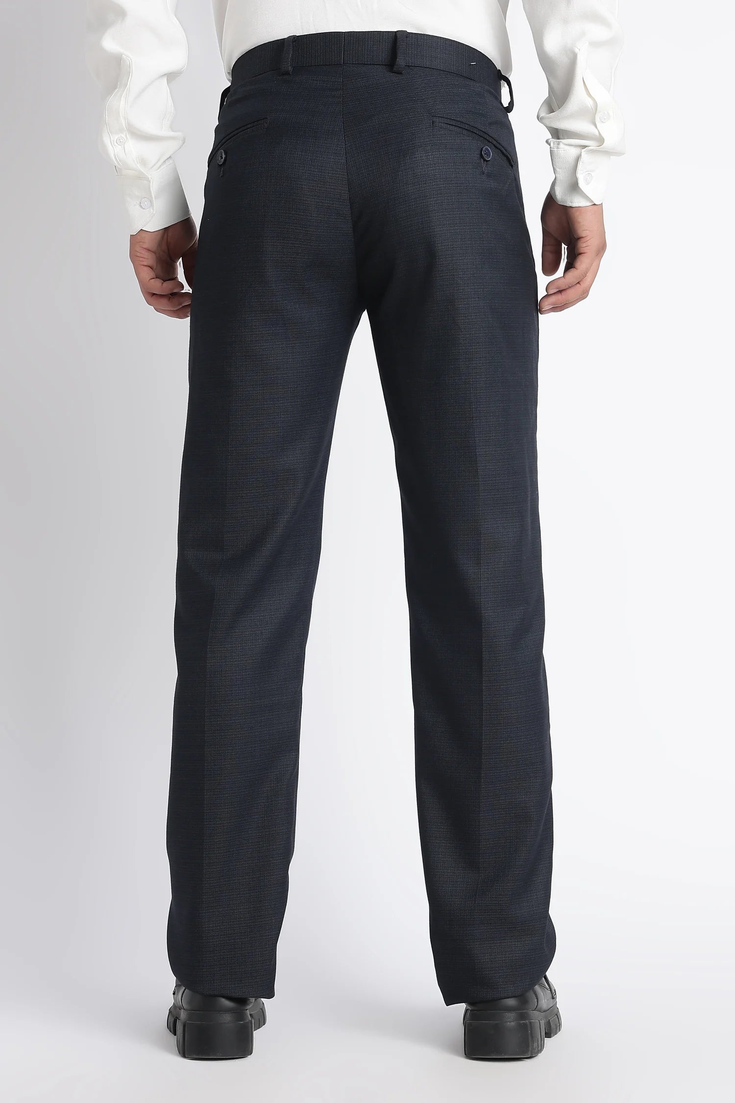 Ink Navy formal trousers for men – welt pocket detail