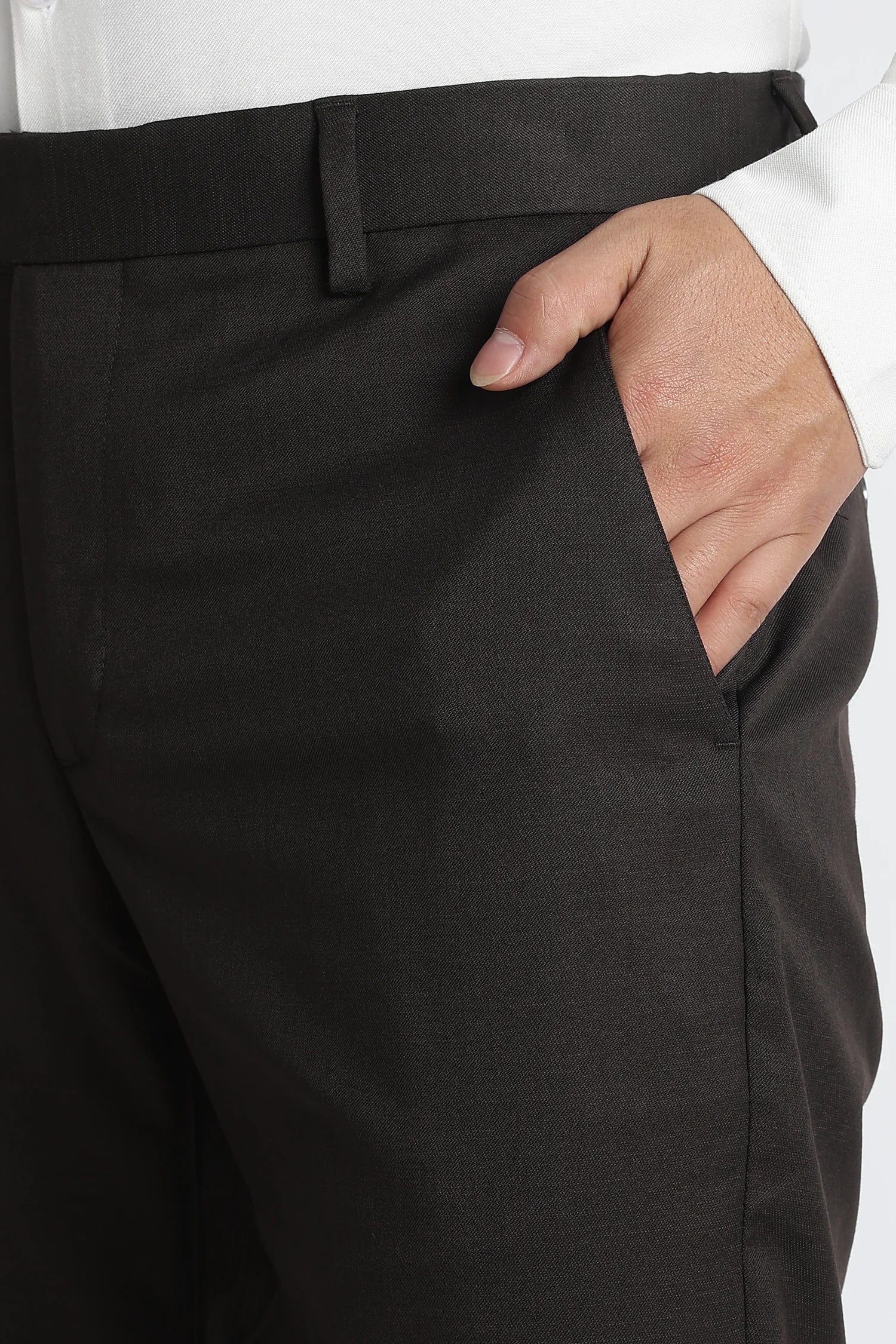Espresso formal trousers for men – dark brown twill fabric detail