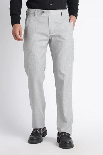 Silver Chalk Slim Fit Pinstripe Formal Trousers for Men