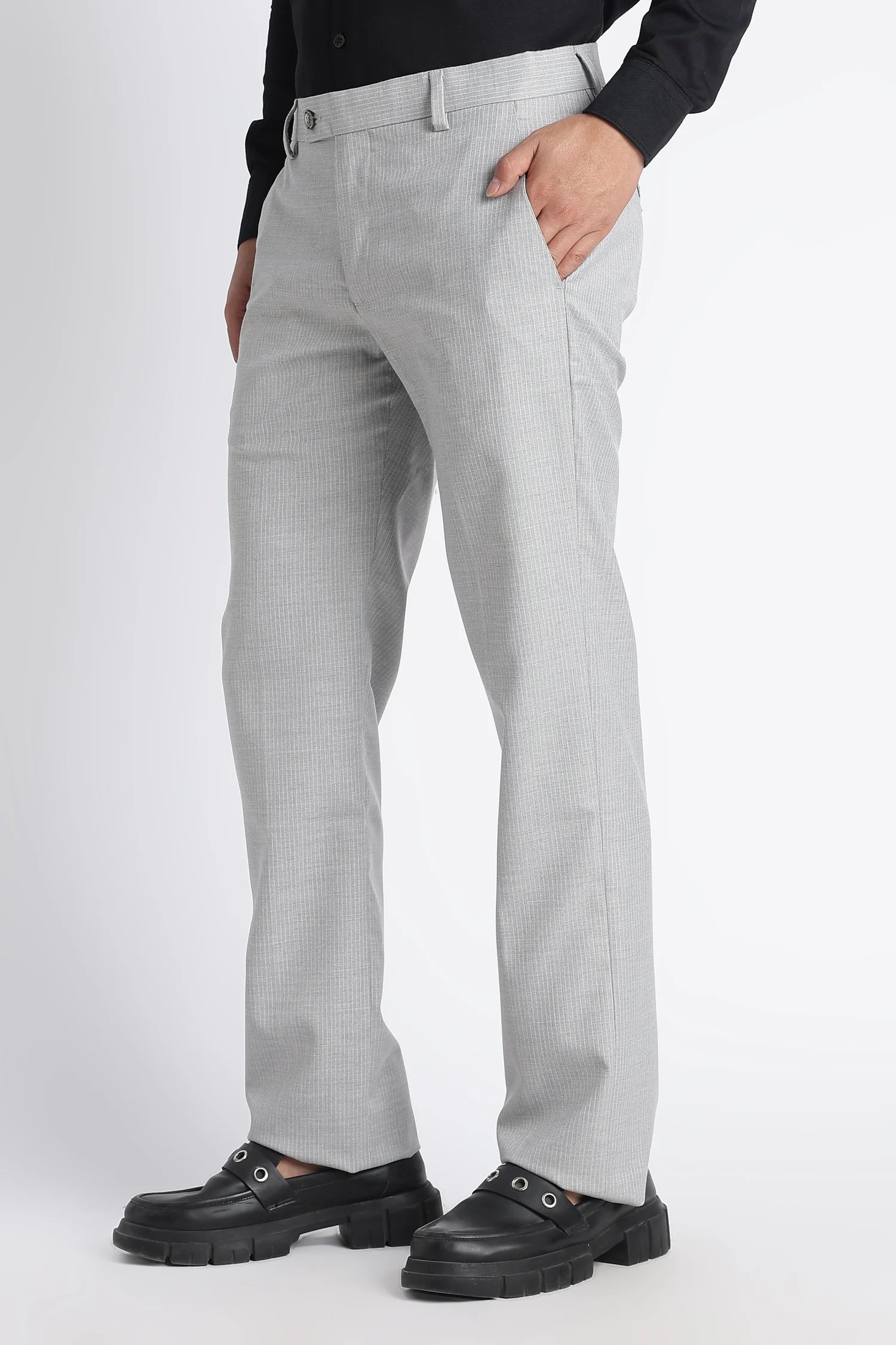 Silver Chalk pinstripe formal trousers for men – back view