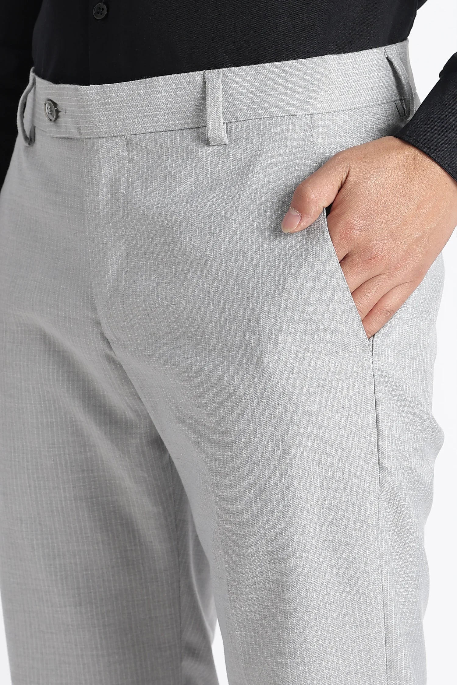 Silver Chalk formal trousers for men – chalk stripe fabric detail