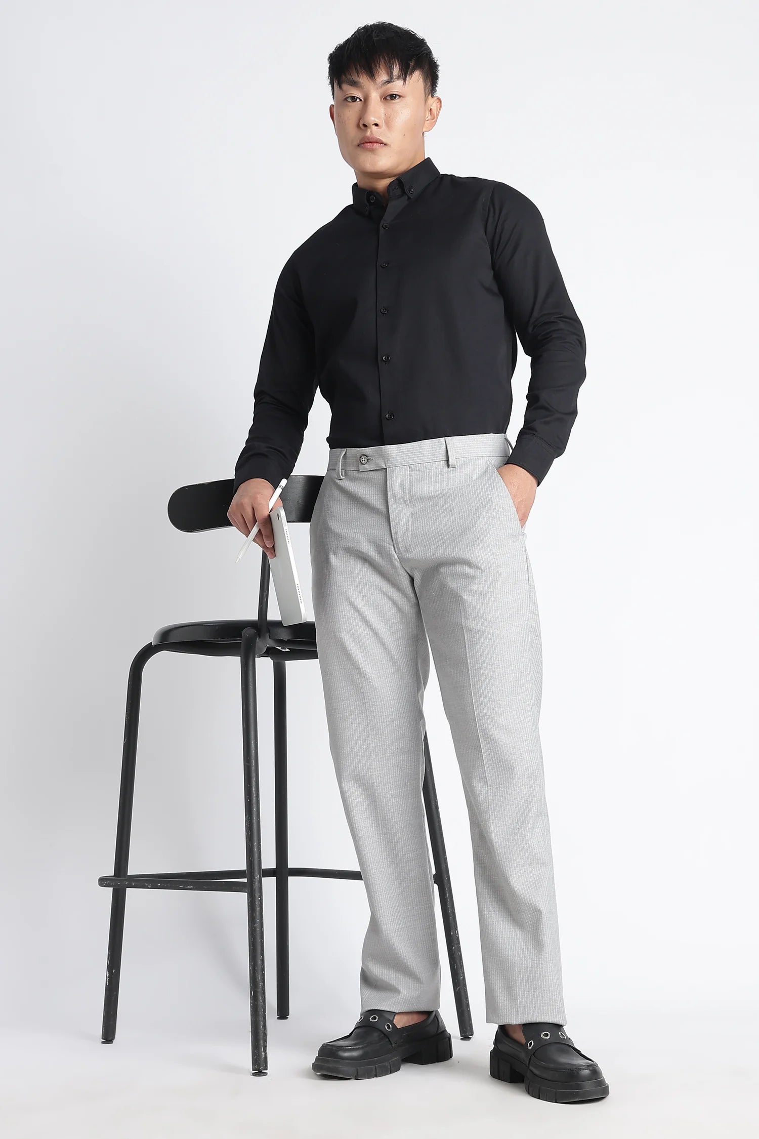 Silver Chalk pinstripe formal trousers for men – front view